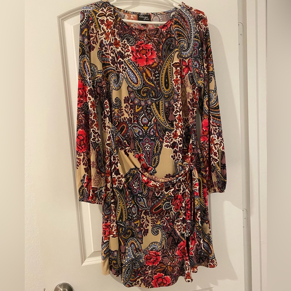 Beige by eci Floral & Paisley Long Sleeve Dress